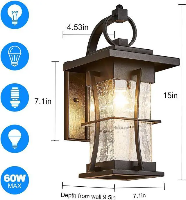 Alt view image 7 of 7 - Outdoor Wall Sconces Light Fixtures Exterior Wall Lantern Outside House Lamps Waterproof Black Metal with Clear Seeded Glass, Perfect for Exterior Porch Patio House