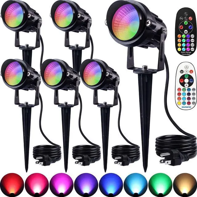 Main image of SUNVIE RGBW Spot Lights Outdoor Color Changing Landscape Lighting 12W LED Outdoor Spotlights with Remote Control 120V Waterproof Colored Spotlights for House Garden Yard Tree Decorative, 6 Pack