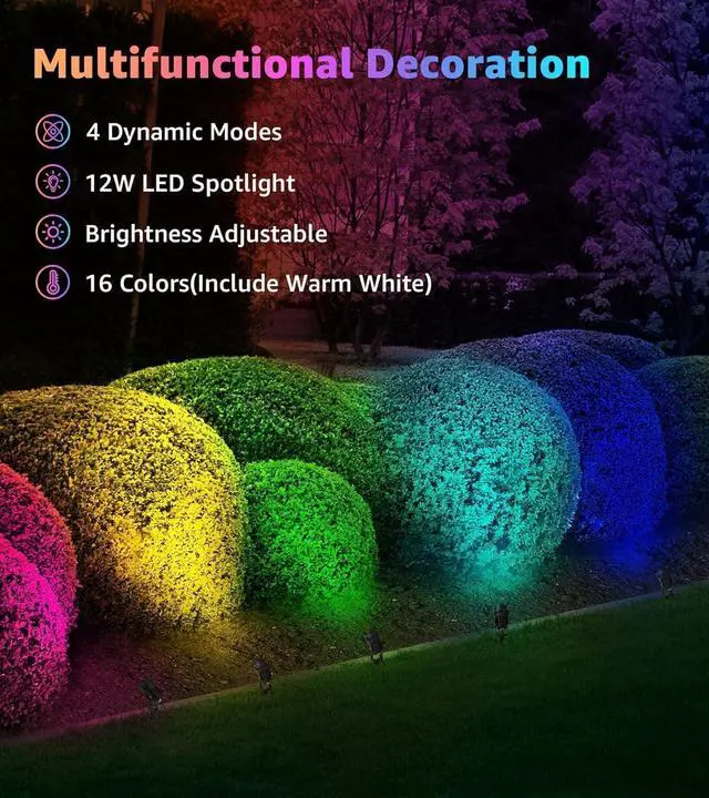 Alt view image 2 of 7 - SUNVIE RGBW Spot Lights Outdoor Color Changing Landscape Lighting 12W LED Outdoor Spotlights with Remote Control 120V Waterproof Colored Spotlights for House Garden Yard Tree Decorative, 6 Pack