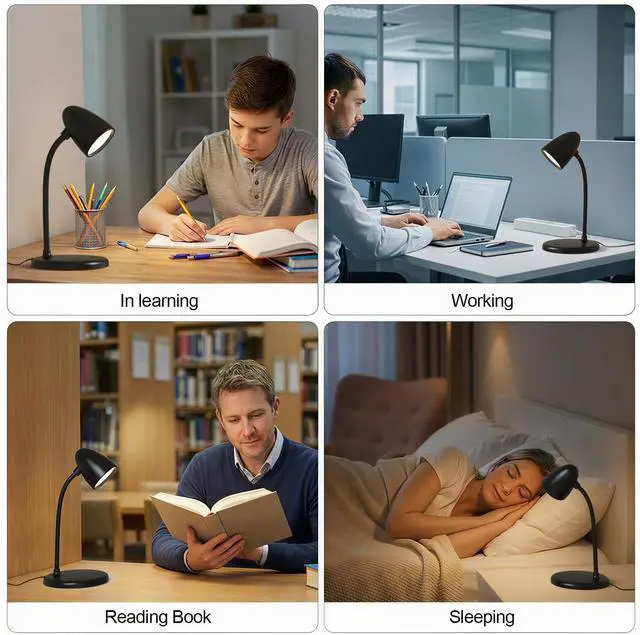 Alt view image 3 of 7 - LED Desk Lamp for Home Office,3 Light Colors,Table Lamp,Dimmable Reading Light for Bedside Small Desk Lamp for College Dorm Room,Bedroom Desk Light,Black