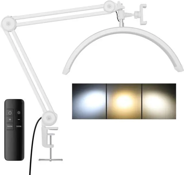 Main image of 3000 Lm Adjustable LED Half Moon Light with Clamp & Task Lamp - Bright, Dimmable Lighting for Office, Crafts, Nails &Salon, Remote Control (CCTWhite)