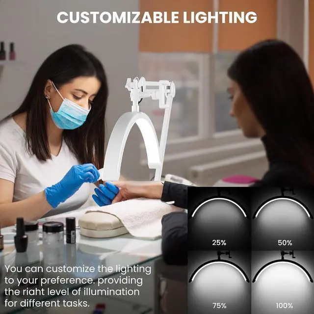 Alt view image 2 of 7 - 3000 Lm Adjustable LED Half Moon Light with Clamp & Task Lamp - Bright, Dimmable Lighting for Office, Crafts, Nails &Salon, Remote Control (CCTWhite)