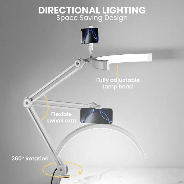 Alt view image 3 of 7 - 3000 Lm Adjustable LED Half Moon Light with Clamp & Task Lamp - Bright, Dimmable Lighting for Office, Crafts, Nails &Salon, Remote Control (CCTWhite)