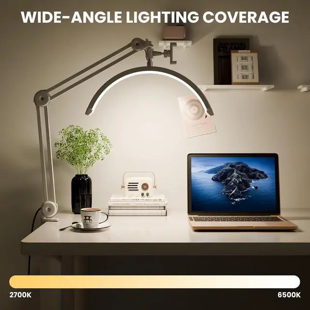 Alt view image 6 of 7 - 3000 Lm Adjustable LED Half Moon Light with Clamp & Task Lamp - Bright, Dimmable Lighting for Office, Crafts, Nails &Salon, Remote Control (CCTWhite)