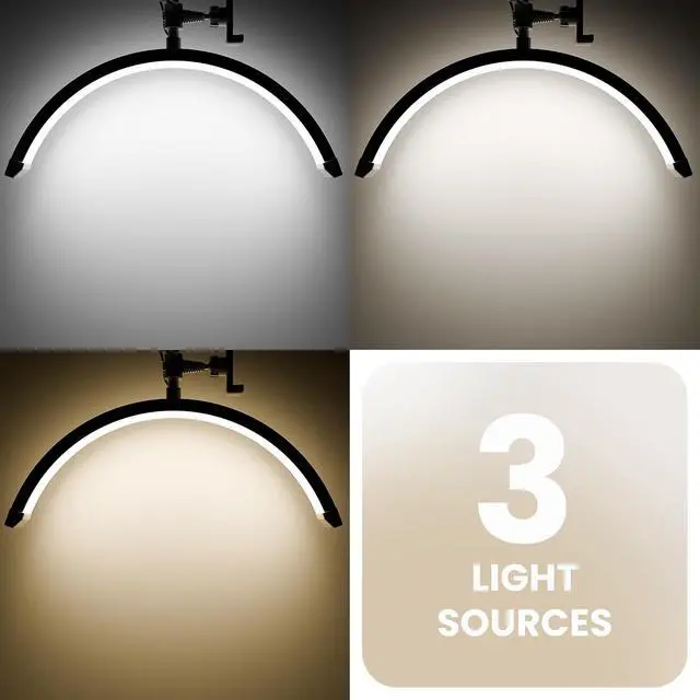 Alt view image 5 of 7 - 3000 Lm Adjustable LED Half Moon Light with Clamp & Task Lamp - Bright, Dimmable Lighting for Office, Crafts, Nails &Salon, Remote Control (CCTWhite)