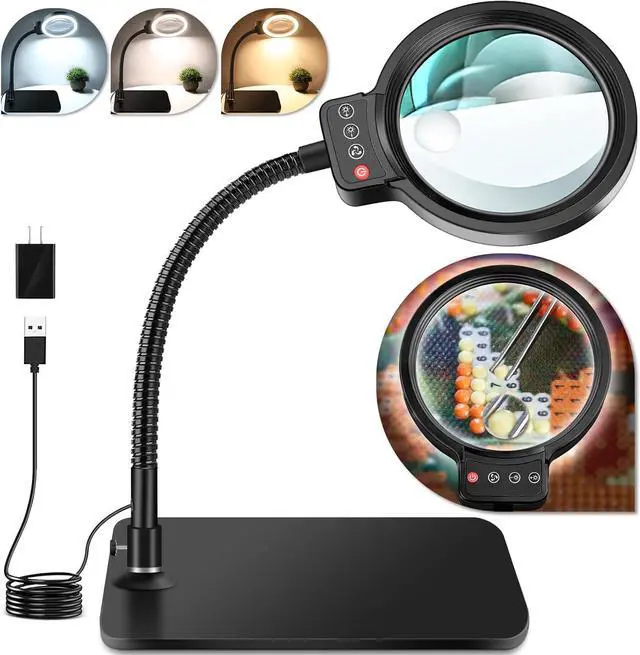 Main image of 30X 10X Magnifying Glass with Light and Stand, 72 LED 3 Color Modes Stepless Dimmable, Hands Free Lighted Magnifier Desk Lamp for Close Work Craft Hobby Painting Sewing Jewelry Reading, Square