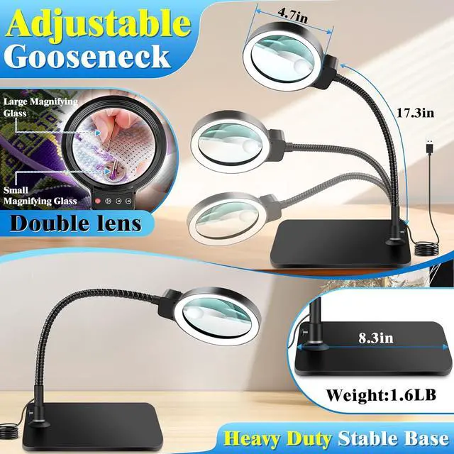 Alt view image 6 of 7 - 30X 10X Magnifying Glass with Light and Stand, 72 LED 3 Color Modes Stepless Dimmable, Hands Free Lighted Magnifier Desk Lamp for Close Work Craft Hobby Painting Sewing Jewelry Reading, Square