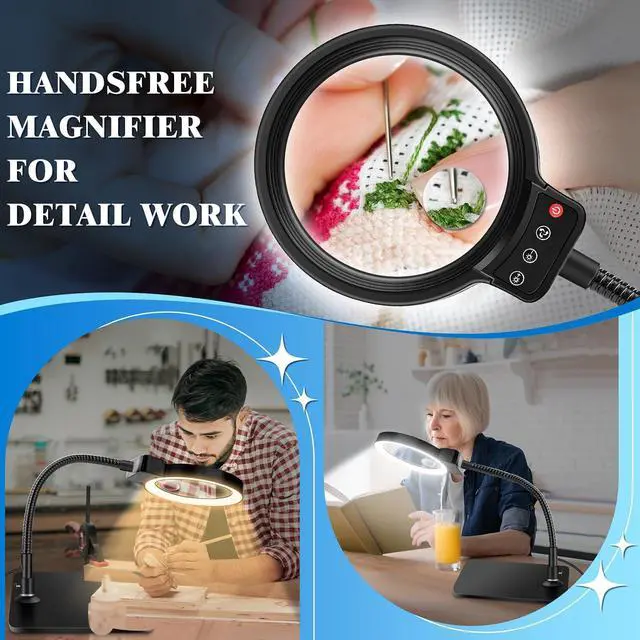 Alt view image 7 of 7 - 30X 10X Magnifying Glass with Light and Stand, 72 LED 3 Color Modes Stepless Dimmable, Hands Free Lighted Magnifier Desk Lamp for Close Work Craft Hobby Painting Sewing Jewelry Reading, Square
