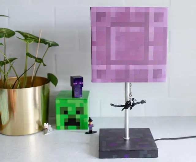 Alt view image 4 of 6 - Minecraft Nether Portal Desk Lamp with Ender Dragon Pull | Nightstand Table Lamp with LED Mood Light for Bedroom, Desk, Living Room, Playroom | Home Decor Kids Room Essentials | Video Game Gifts