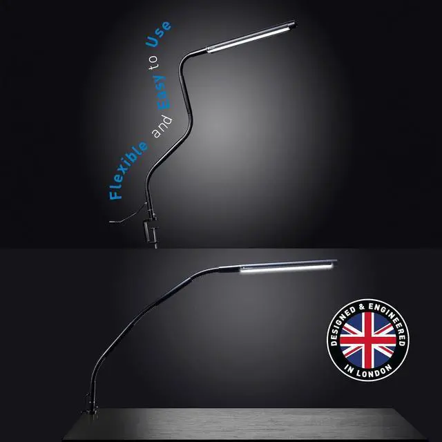 Alt view image 4 of 6 - Electra Table Lamp: 3 Color Temperatures (Daylight 6000K/Cool 4000K/Warm 2700K), 95+ CRI LED, Dimmer Switch, Flexible Arm, Desk Lamp for Artists, Crafts & Office (Black, 2500 Lux at 12")