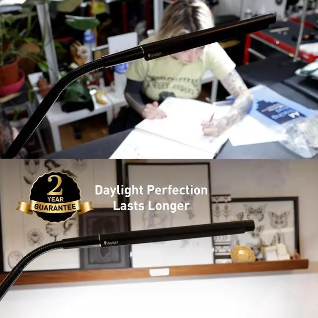 Alt view image 5 of 6 - Electra Table Lamp: 3 Color Temperatures (Daylight 6000K/Cool 4000K/Warm 2700K), 95+ CRI LED, Dimmer Switch, Flexible Arm, Desk Lamp for Artists, Crafts & Office (Black, 2500 Lux at 12")