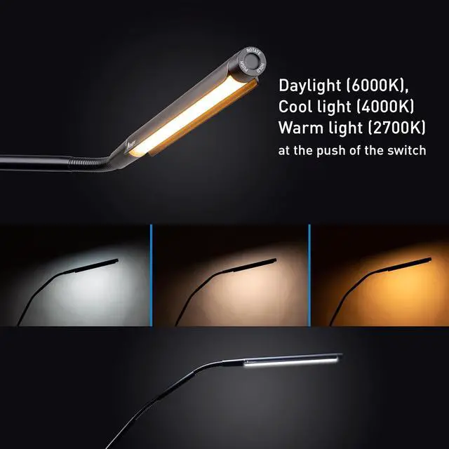 Alt view image 6 of 6 - Electra Table Lamp: 3 Color Temperatures (Daylight 6000K/Cool 4000K/Warm 2700K), 95+ CRI LED, Dimmer Switch, Flexible Arm, Desk Lamp for Artists, Crafts & Office (Black, 2500 Lux at 12")