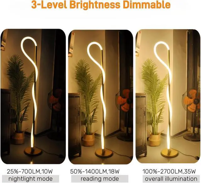 Alt view image 4 of 7 - Modern LED Gold Floor Lamp, 3-Level Dimmable Flexible DIY Modeling Tall Standing Lamp, 35W/2700lm Ultra Bright White Light Corner Floor lamp For Bedroom, Living Room, Office