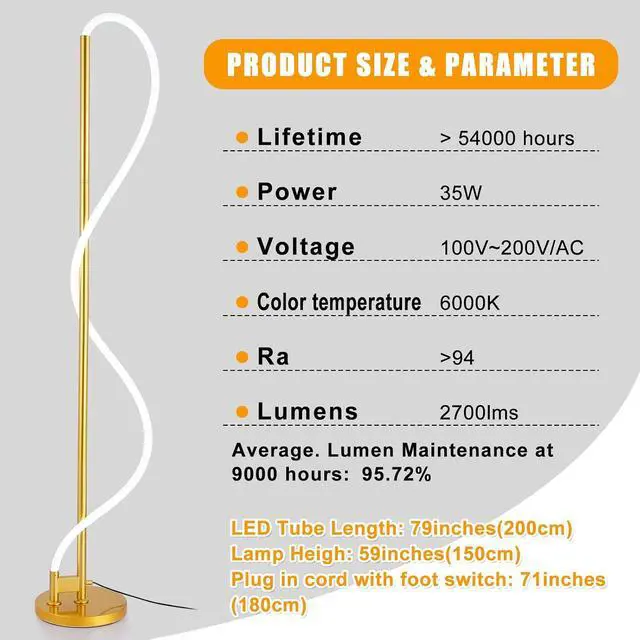 Alt view image 5 of 7 - Modern LED Gold Floor Lamp, 3-Level Dimmable Flexible DIY Modeling Tall Standing Lamp, 35W/2700lm Ultra Bright White Light Corner Floor lamp For Bedroom, Living Room, Office