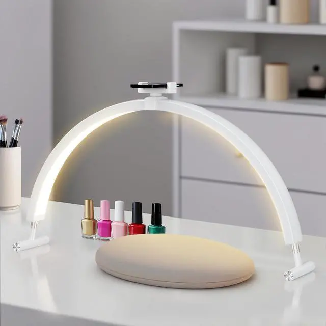 Main image of Mznoo Half Moon Light for Nail Desk, 30'', White | Phone Holder, 3 Color Modes, 5 Brightness Levels, Professional Nail Tech Light, Manicure Salon and Handicraft