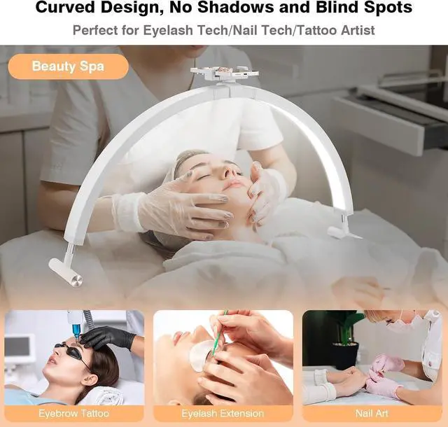 Alt view image 4 of 7 - Mznoo Half Moon Light for Nail Desk, 30'', White | Phone Holder, 3 Color Modes, 5 Brightness Levels, Professional Nail Tech Light, Manicure Salon and Handicraft