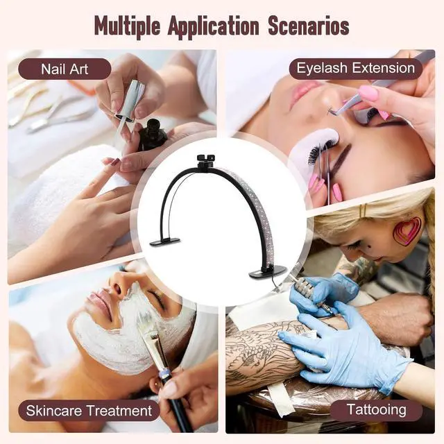 Alt view image 5 of 7 - Half Moon Light for Nail Desk with Phone Holder, 29IN Folding Half-Moon Light with Shinning Diamond, LED Lamp for Nail Art, Eyelash Extension, Tattooing, Skin Management, Color Temperature 3000-6500K