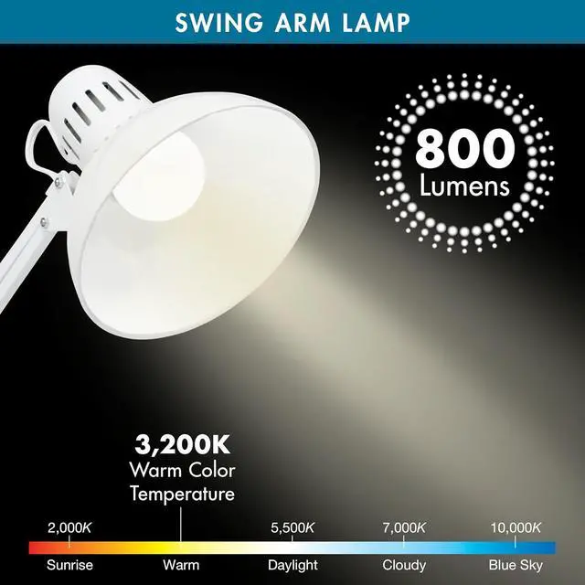 Alt view image 4 of 5 - Studio Designs Swing Arm Lamp, 13-watt, White, 6.5" W x 7" D x 36" H