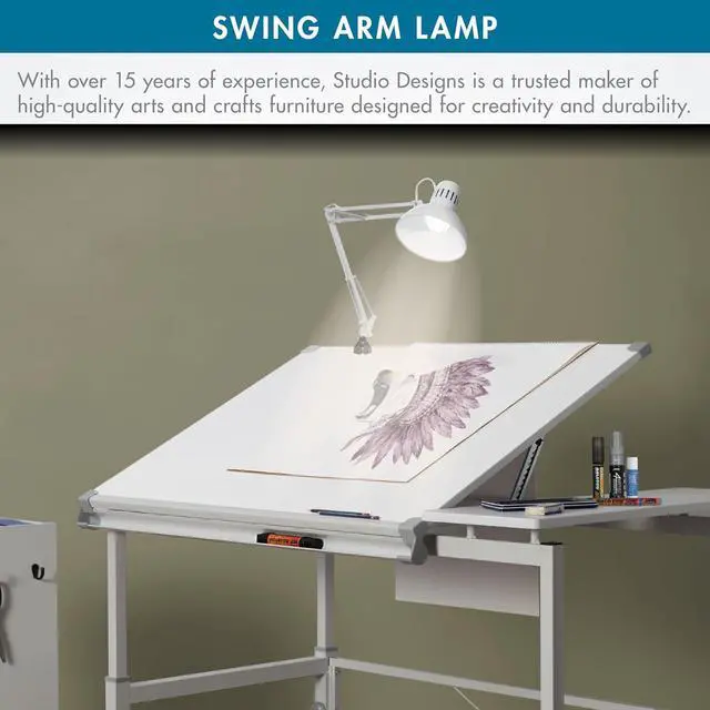 Alt view image 5 of 5 - Studio Designs Swing Arm Lamp, 13-watt, White, 6.5" W x 7" D x 36" H