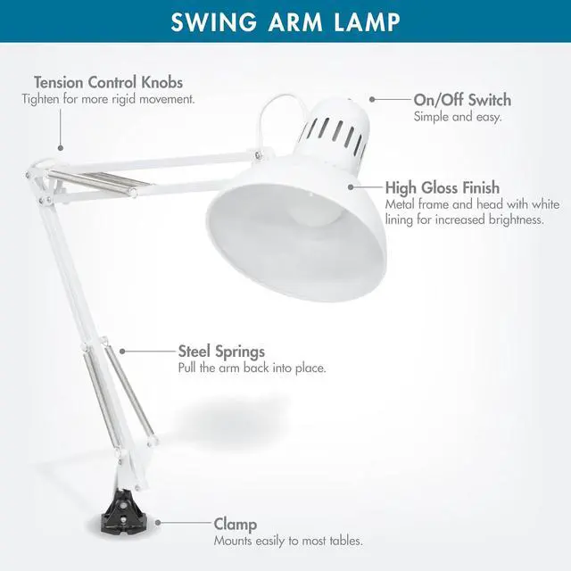 Alt view image 2 of 5 - Studio Designs Swing Arm Lamp, 13-watt, White, 6.5" W x 7" D x 36" H