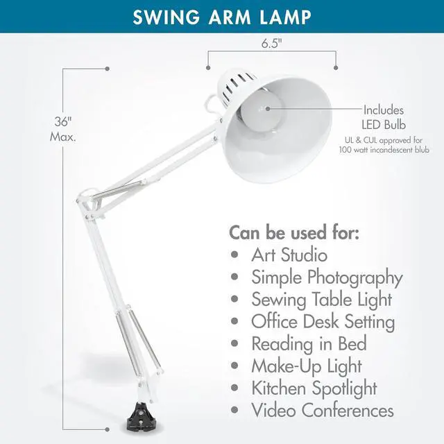 Alt view image 3 of 5 - Studio Designs Swing Arm Lamp, 13-watt, White, 6.5" W x 7" D x 36" H