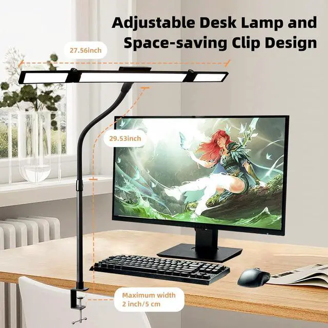 Alt view image 2 of 7 - BAYSQUIRREL Led Desk Lamp with Clamp,Desk Light with Human Sensor,Gooseneck Remote Eye Protection Desk Lighting,24W Ultra Bright Stepless Dimming and Tempering LED Desk Lamp for Home Office, Bedroom