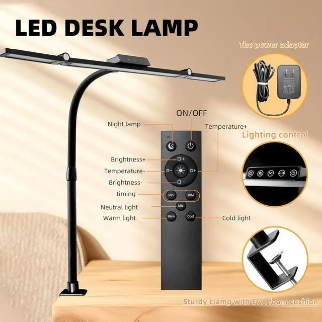 Alt view image 3 of 7 - BAYSQUIRREL Led Desk Lamp with Clamp,Desk Light with Human Sensor,Gooseneck Remote Eye Protection Desk Lighting,24W Ultra Bright Stepless Dimming and Tempering LED Desk Lamp for Home Office, Bedroom