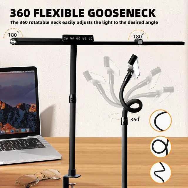 Alt view image 4 of 7 - BAYSQUIRREL Led Desk Lamp with Clamp,Desk Light with Human Sensor,Gooseneck Remote Eye Protection Desk Lighting,24W Ultra Bright Stepless Dimming and Tempering LED Desk Lamp for Home Office, Bedroom