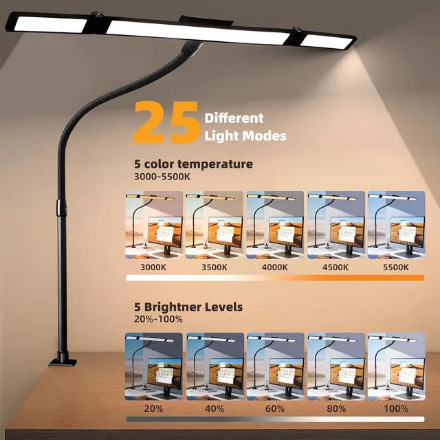 Alt view image 5 of 7 - BAYSQUIRREL Led Desk Lamp with Clamp,Desk Light with Human Sensor,Gooseneck Remote Eye Protection Desk Lighting,24W Ultra Bright Stepless Dimming and Tempering LED Desk Lamp for Home Office, Bedroom
