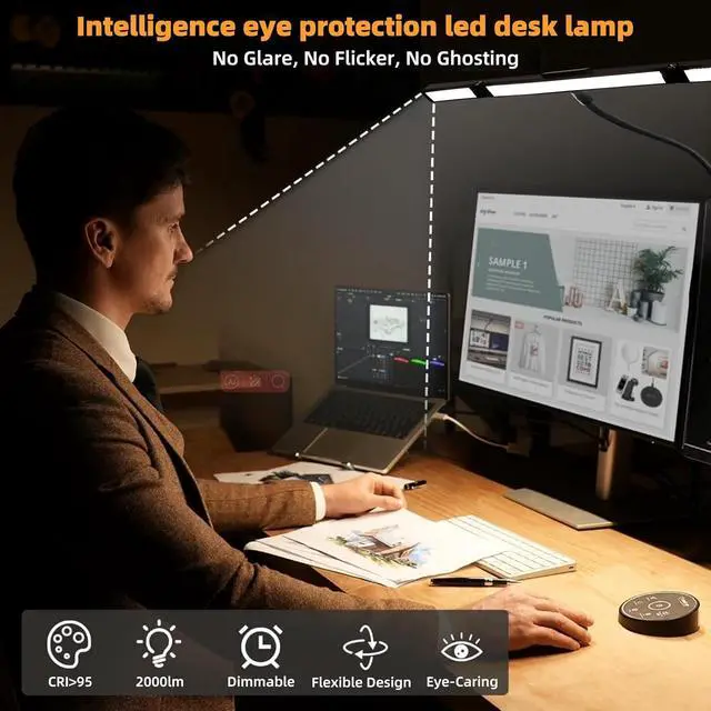 Alt view image 6 of 7 - BAYSQUIRREL Led Desk Lamp with Clamp,Desk Light with Human Sensor,Gooseneck Remote Eye Protection Desk Lighting,24W Ultra Bright Stepless Dimming and Tempering LED Desk Lamp for Home Office, Bedroom