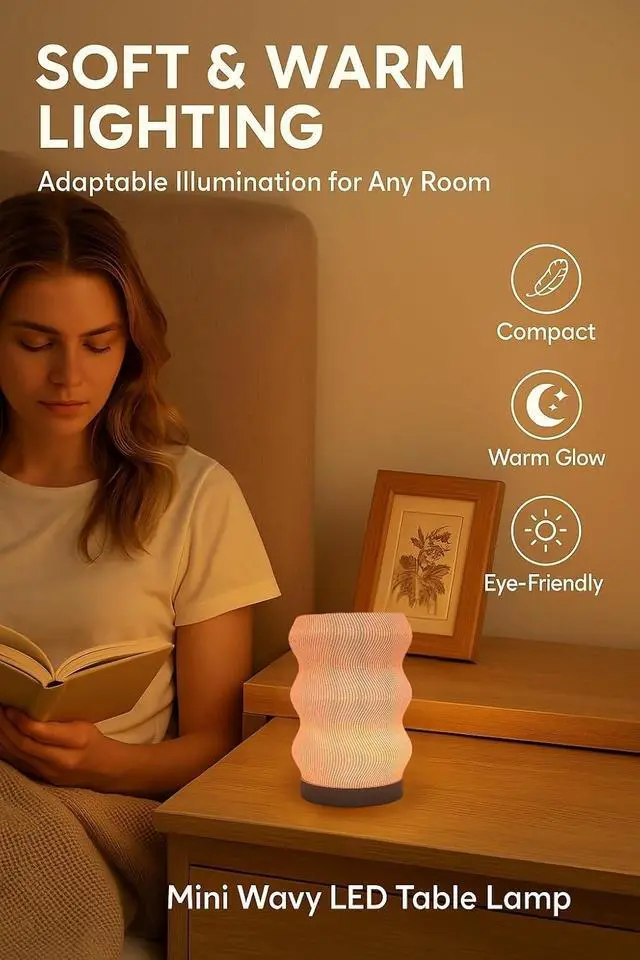 Alt view image 5 of 7 - Wave Table Lamp - Modern Bedside Light for Bedroom, Desk, Nightstand, or Office - Mood Lighting Lamp - Eco-Friendly Gift Idea - Unique Home Decor - LED Night Light (Mini)