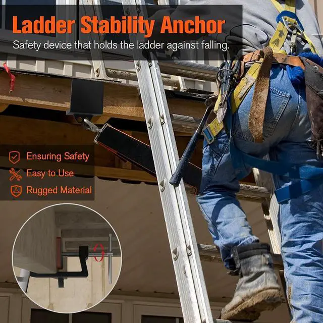 Alt view image 3 of 7 - Ladder Stability Anchor, Ultimate Ladder Safety Kit, Ladder Guard Fall Protection Anchor, Anti-Slip Ladders Anchor Clamp Roof with Rack Straps