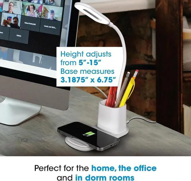 Alt view image 6 of 7 - OttLite Organizer LED Desk Lamp with Wireless Charging - 3 Color Temperatures, Dimmable with Touch Activated Controls, Flexible Neck - Includes Storage Area for Desk Supplies