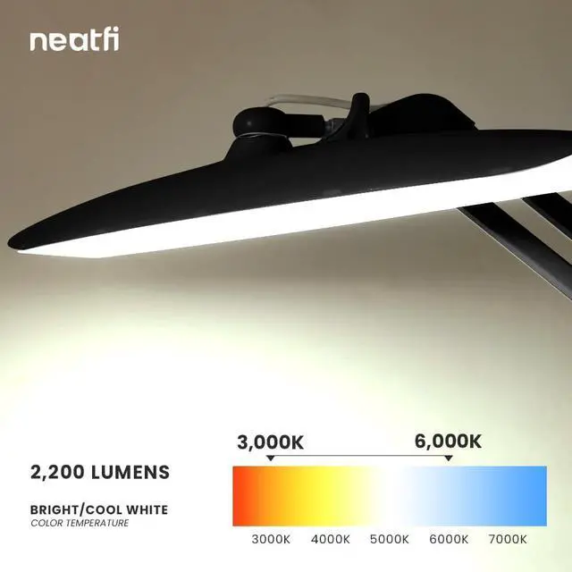 Alt view image 4 of 7 - Neatfi XL 2200 Lumens 20W LED Desk Lamp with Clamp Adjustable Color Temperature | 4-Level Dimmable Light | Home Office, Crafts & Workbench | 20-Inch Wide Head (Black, CCT with Clamp)