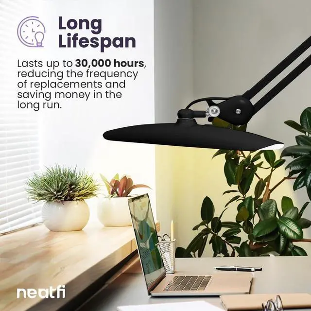 Alt view image 3 of 7 - Neatfi XL 2200 Lumens 20W LED Desk Lamp with Clamp Adjustable Color Temperature | 4-Level Dimmable Light | Home Office, Crafts & Workbench | 20-Inch Wide Head (Black, CCT with Clamp)