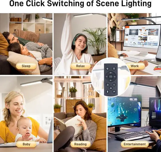 Alt view image 6 of 7 - LED Desk Lamp for Home Office, Eye-Caring Desk Light with Clamp, 24W Double Head Architect Task Lamp Stepless Dimming, Flexible Gooseneck Bright Table Lamp for Study Reading Workbench Drafting