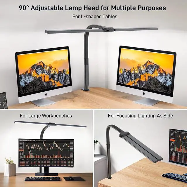 Alt view image 7 of 7 - LED Desk Lamp for Home Office, Eye-Caring Desk Light with Clamp, 24W Double Head Architect Task Lamp Stepless Dimming, Flexible Gooseneck Bright Table Lamp for Study Reading Workbench Drafting
