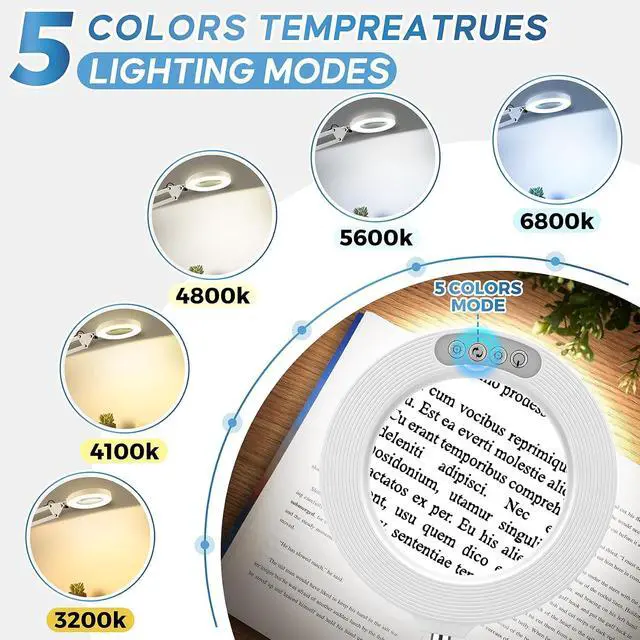 Alt view image 3 of 7 - 10X Magnifying Glass with Light and Stand,Portable Magnifying Glasses Magnifier with Light, Velvet Bag, 5 Color Modes 2-in-1 LED Desk Magnifier Lamp, Magnify Glasses for Close Work Hobbies
