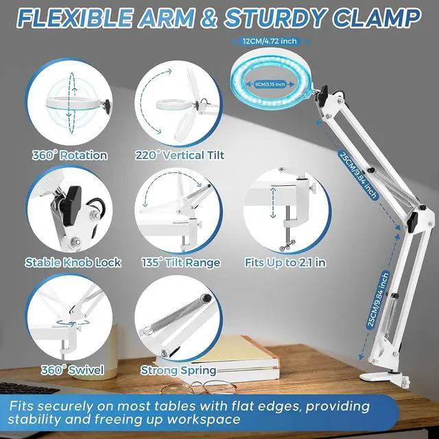 Alt view image 6 of 7 - 10X Magnifying Glass with Light and Stand,Portable Magnifying Glasses Magnifier with Light, Velvet Bag, 5 Color Modes 2-in-1 LED Desk Magnifier Lamp, Magnify Glasses for Close Work Hobbies
