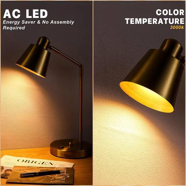 Alt view image 4 of 7 - Anxingtools LED Desk Lamp with Dual USB Charging Ports, 100% Metal, 270° Swivel Arms, Soft White Light (3000K), Bedside Reading Lamp, Home Office Lamp(Golden)