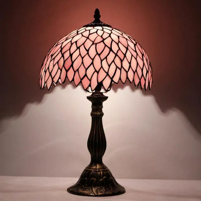 Alt view image 4 of 7 - WERFACTORY Tiffany Table Lamp Pink Wisteria Style Stained Glass Desk Light | Bedside Reading Light 12X12X18 Inches Decor Bedroom Living Room Home Office S523 Series
