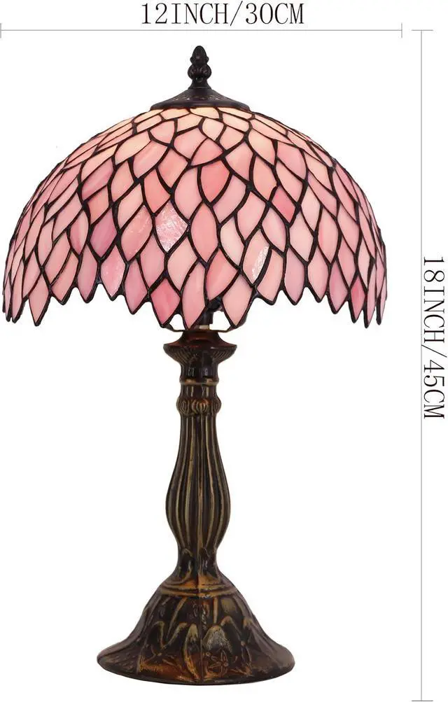 Alt view image 5 of 7 - WERFACTORY Tiffany Table Lamp Pink Wisteria Style Stained Glass Desk Light | Bedside Reading Light 12X12X18 Inches Decor Bedroom Living Room Home Office S523 Series