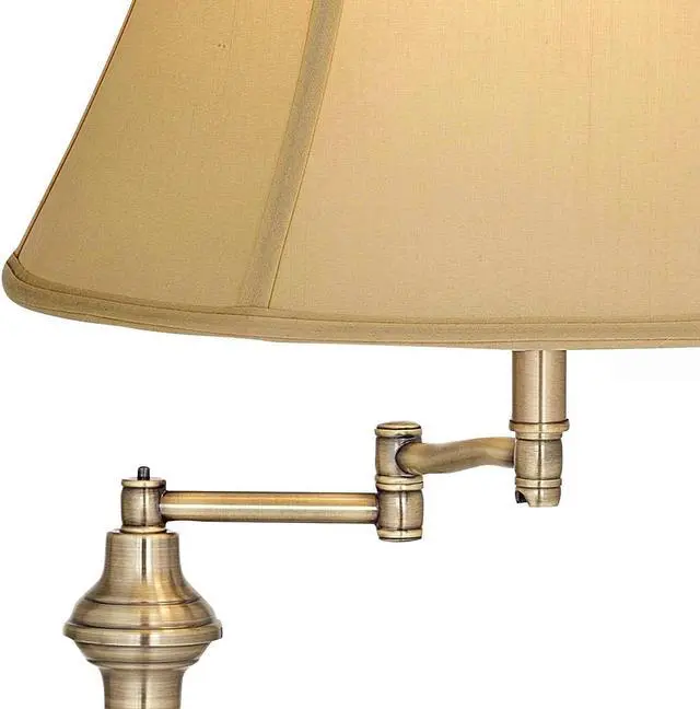 Alt view image 3 of 7 - Regency Hill Montebello Traditional Adjustable Swing Arm Floor Lamp Standing 60" Tall Antique Brass Metal Column Golden Tan Bell Shade for Living Room Reading House Family Bedroom Home