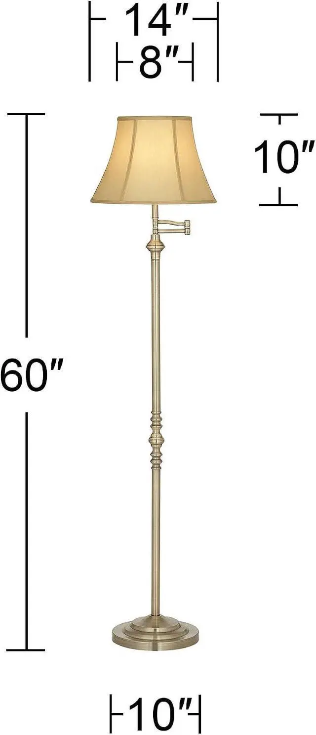 Alt view image 4 of 7 - Regency Hill Montebello Traditional Adjustable Swing Arm Floor Lamp Standing 60" Tall Antique Brass Metal Column Golden Tan Bell Shade for Living Room Reading House Family Bedroom Home