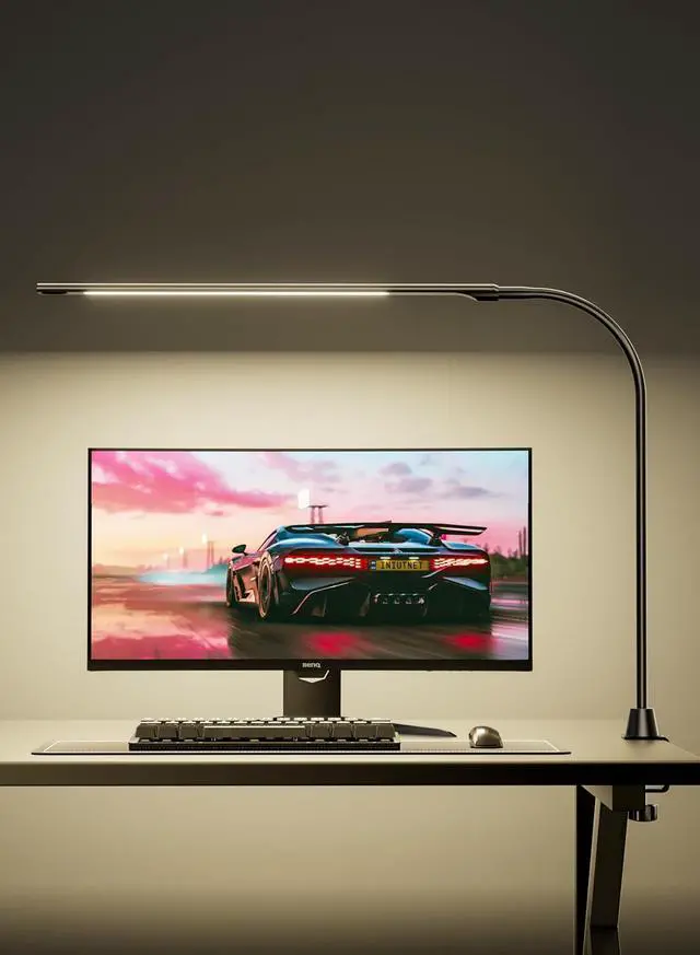 Main image of deeloop CRI 95+ LED Desk Light,16 Inches Ultra-Long Bright Desk Lamp, 5 Brightness Dimming 4000K Office Lamp with 360° Gooseneck Clamp Light for Home Office Working Black