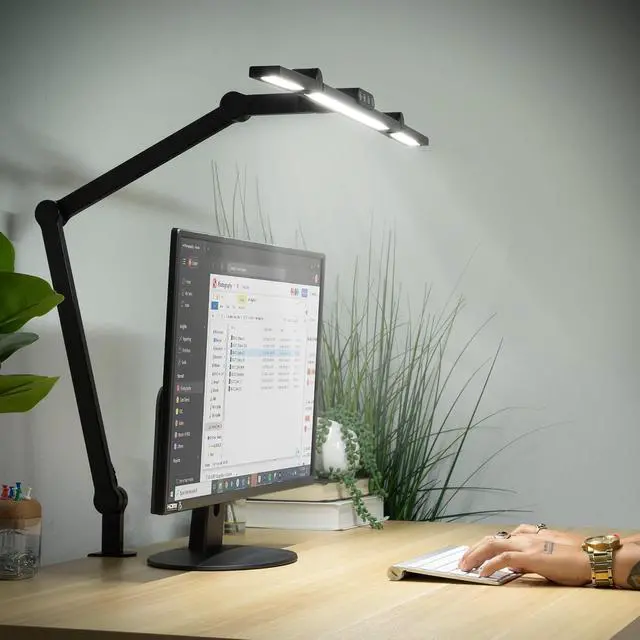 Alt view image 6 of 7 - Mount-It! LED Desk Lamp with Adjustable Swing Arms and Clamp Base, Touch Control, Stepless Dimming, and 5 Color Temperatures, Eye-Caring Lighting for Work, Study, and Crafting