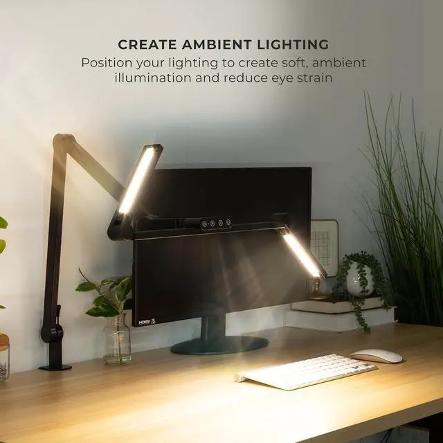 Alt view image 7 of 7 - Mount-It! LED Desk Lamp with Adjustable Swing Arms and Clamp Base, Touch Control, Stepless Dimming, and 5 Color Temperatures, Eye-Caring Lighting for Work, Study, and Crafting