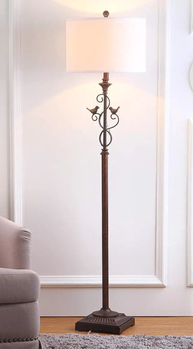 Alt view image 2 of 7 - SAFAVIEH Lighting - Birdsong 61-Inch Standing Floor Lamp - Oil-Rubbed Bronze - Fabric Drum Shade - Transitional Branch Accent Design - Ideal for Living Room, Bedroom - LED Bulb Included (LIT4338A)