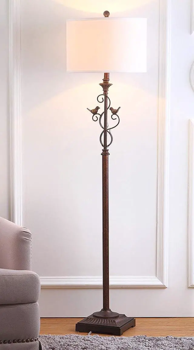 Alt view image 4 of 7 - SAFAVIEH Lighting - Birdsong 61-Inch Standing Floor Lamp - Oil-Rubbed Bronze - Fabric Drum Shade - Transitional Branch Accent Design - Ideal for Living Room, Bedroom - LED Bulb Included (LIT4338A)