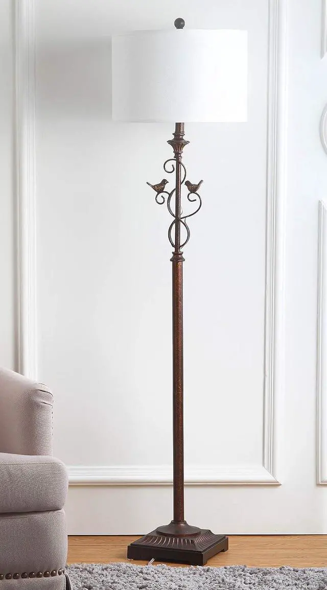 Alt view image 6 of 7 - SAFAVIEH Lighting - Birdsong 61-Inch Standing Floor Lamp - Oil-Rubbed Bronze - Fabric Drum Shade - Transitional Branch Accent Design - Ideal for Living Room, Bedroom - LED Bulb Included (LIT4338A)